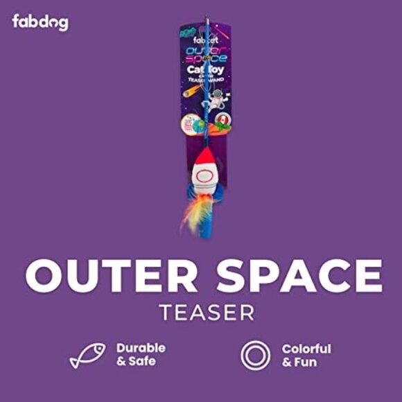 Fabdog Outer Space Cat Toy Teaser Wand With Rocket Design - Picture 1 of 4